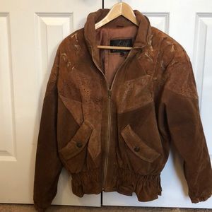 90s Suede Patterned Bomber Jacket